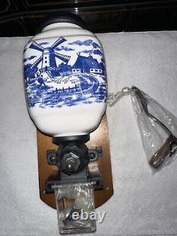 Vintage Holland Windmill Coffee Grinder Wall Mount Coffee Mill Blue Delft