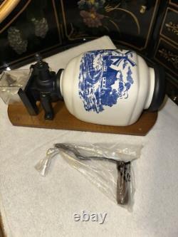 Vintage Holland Windmill Coffee Grinder Wall Mount Coffee Mill Blue Delft
