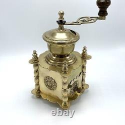 Vintage Italian Polished Solid Brass Metal Coffee Grinder 1930s Footed withDrawer