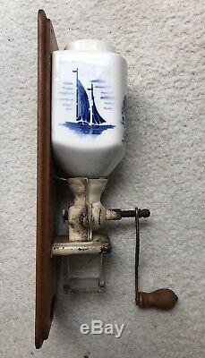 Vintage Kaffee Grinder. Style Blue & White Windmill Canister. Garantiert Manlwerk