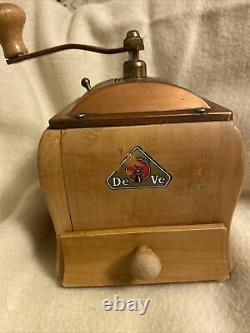 Vintage Made in Holland DeVe DE VE Wooden Wood Coffee Spice GRINDER, Copper Top