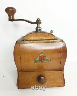 Vintage Made in Holland DeVe DE VE Wooden Wood Coffee Spice Grinder Copper Top
