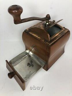 Vintage Made in Holland DeVe DE VE Wooden Wood Coffee Spice Grinder Copper Top