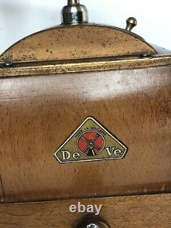 Vintage Made in Holland DeVe DE VE Wooden Wood Coffee Spice Grinder Copper Top