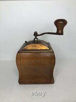 Vintage Made in Holland DeVe DE VE Wooden Wood Coffee Spice Grinder Copper Top