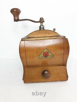 Vintage Made in Holland DeVe DE VE Wooden Wood Coffee Spice Grinder Copper Top