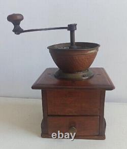 Vintage Manual Coffee Grinder Bronze, Cast Iron & Wood