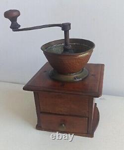 Vintage Manual Coffee Grinder Bronze, Cast Iron & Wood