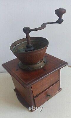 Vintage Manual Coffee Grinder Bronze, Cast Iron & Wood