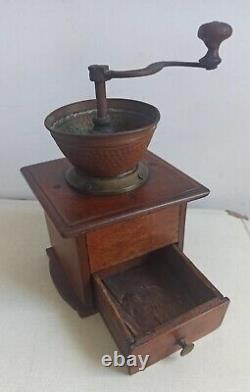 Vintage Manual Coffee Grinder Bronze, Cast Iron & Wood