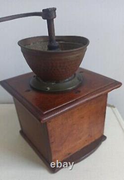 Vintage Manual Coffee Grinder Bronze, Cast Iron & Wood