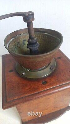 Vintage Manual Coffee Grinder Bronze, Cast Iron & Wood