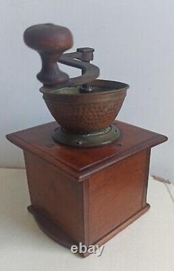 Vintage Manual Coffee Grinder Bronze, Cast Iron & Wood