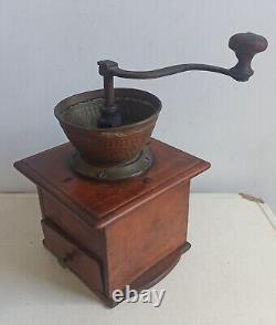 Vintage Manual Coffee Grinder Bronze, Cast Iron & Wood