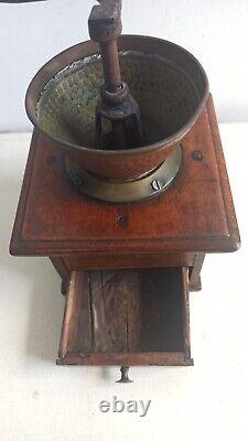 Vintage Manual Coffee Grinder Bronze, Cast Iron & Wood