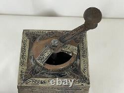 Vintage Moroccan Tamarisk Wood With Metal Embellishments Hand Crank Coffee Grinder