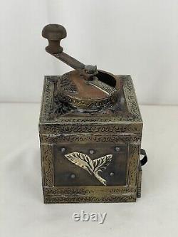 Vintage Moroccan Tamarisk Wood With Metal Embellishments Hand Crank Coffee Grinder