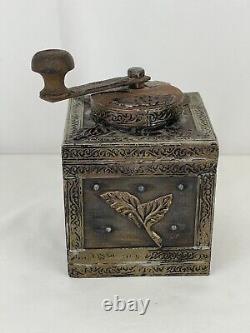 Vintage Moroccan Tamarisk Wood With Metal Embellishments Hand Crank Coffee Grinder