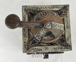 Vintage Moroccan Tamarisk Wood With Metal Embellishments Hand Crank Coffee Grinder