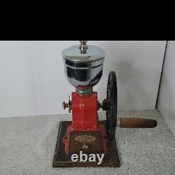 Vintage Mr. Dudley International Red Cast Iron Coffee Grinder