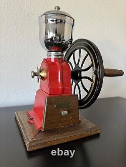 Vintage Mr. Dudley International Red Cast Iron Coffee Grinder