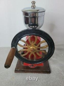 Vintage Mr. Dudley International Red Cast Iron Coffee Grinder