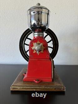 Vintage Mr. Dudley International Red Cast Iron Coffee Grinder