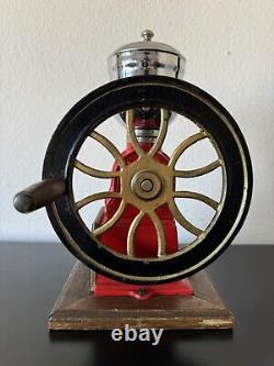 Vintage Mr. Dudley International Red Cast Iron Coffee Grinder