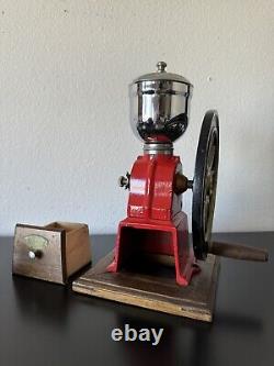 Vintage Mr. Dudley International Red Cast Iron Coffee Grinder