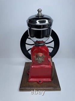 Vintage Mr Dudley International Red Hand Coffee Grinder single wheel Handle Used