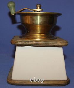 Vintage Nordic Brass/Wood/Porcelain Coffee Grinder Mill