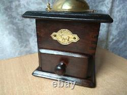 Vintage OLD wooden Table Box Coffee mill Grinder ANTIQUE MODEL Bronze