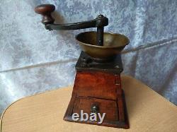 Vintage OLD wooden Table Box Coffee mill Grinder ANTIQUE MODEL Bronze G. K