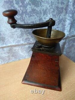 Vintage OLD wooden Table Box Coffee mill Grinder ANTIQUE MODEL Bronze G. K