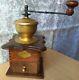 Vintage OLD wooden Table Box Coffee mill Grinder ANTIQUE MODEL Haha Geschmiedet