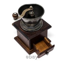 Vintage, Old Retro Coffee Grinder Hand Mill, Metal, Wood Base, Collectible