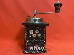 Vintage Old Wooden Coffee Grinder MILL Germany Hand Winding Hand Painted