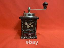 Vintage Old Wooden Coffee Grinder MILL Germany Hand Winding Hand Painted