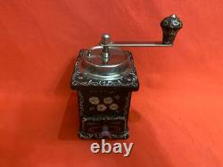 Vintage Old Wooden Coffee Grinder MILL Germany Hand Winding Hand Painted