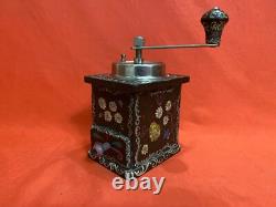 Vintage Old Wooden Coffee Grinder MILL Germany Hand Winding Hand Painted