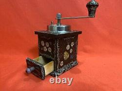 Vintage Old Wooden Coffee Grinder MILL Germany Hand Winding Hand Painted
