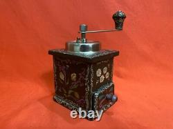 Vintage Old Wooden Coffee Grinder MILL Germany Hand Winding Hand Painted