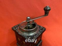 Vintage Old Wooden Coffee Grinder MILL Germany Hand Winding Hand Painted