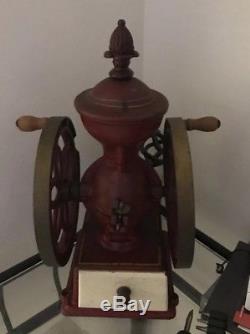 Vintage Original Cast Iron John Wright Double Wheel Coffee MILL Grinder Antique