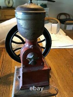 Vintage Original ELMA Red Cast-Iron Hand Crank Coffee Grinder