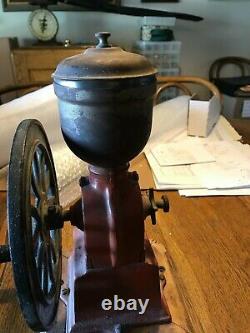 Vintage Original ELMA Red Cast-Iron Hand Crank Coffee Grinder