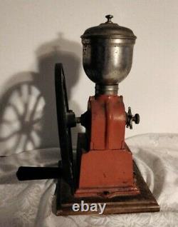 Vintage Original ELMA Red Cast-Iron Hand Crank Coffee Grinder, Made In Spain