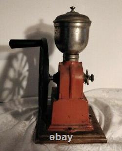 Vintage Original ELMA Red Cast-Iron Hand Crank Coffee Grinder, Made In Spain