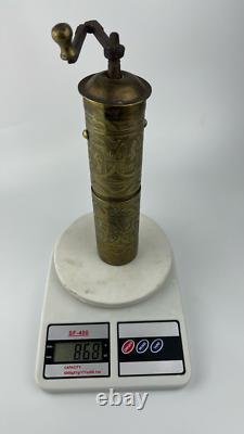 Vintage Ottoman Turkish brass coffee grinder mill Handle paper salt Handmade Old