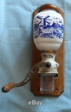 Vintage Pe De Dutch Blue Mill Delft wall mounted coffee grinder